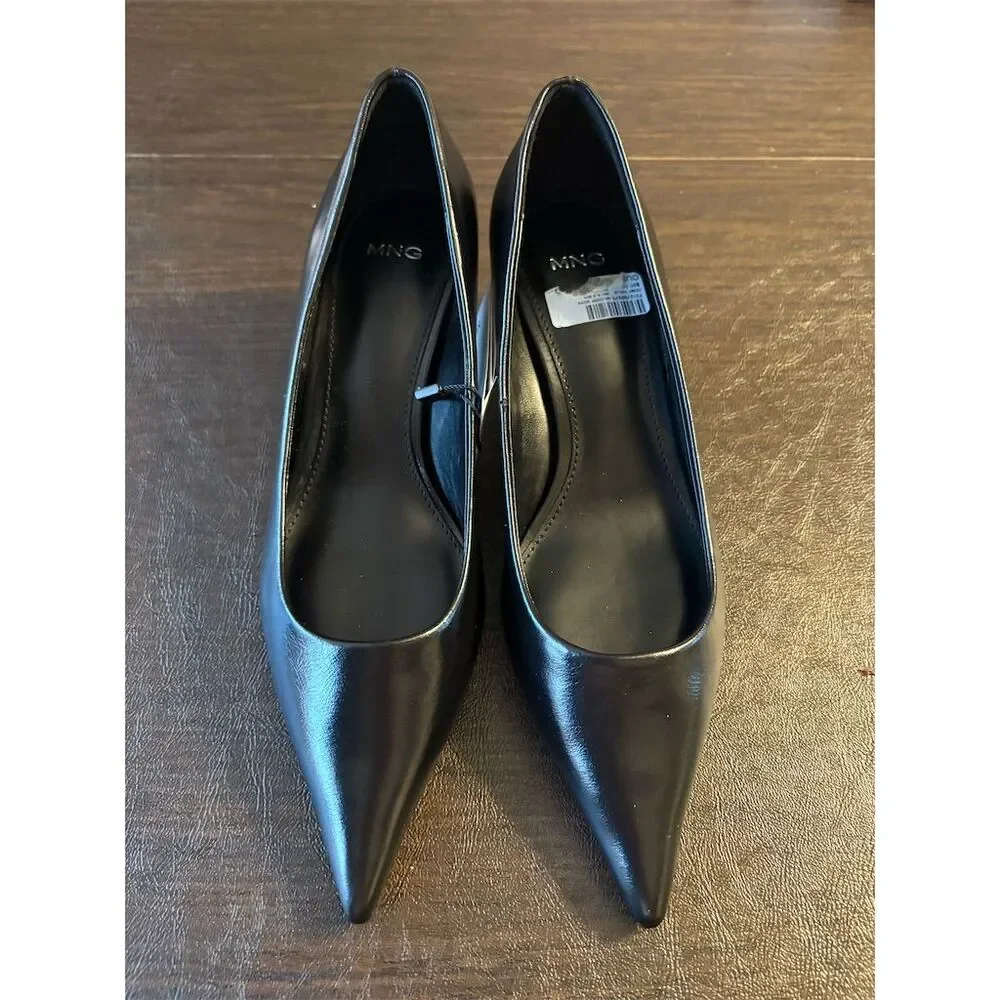 Mango Rocklyn Black Pointed-Toe Kitten Heel Slip On Pumps size 36 NWT‎